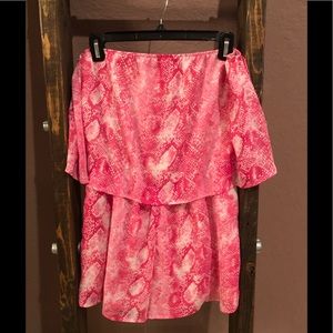 Honey Punch Pink Snake Print Strapless Romper New